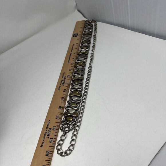 Chicos Belt Chain Heavy Brass And Silver Tone Brutalist Up To 40" Waist Infinity - Picture 7 of 11